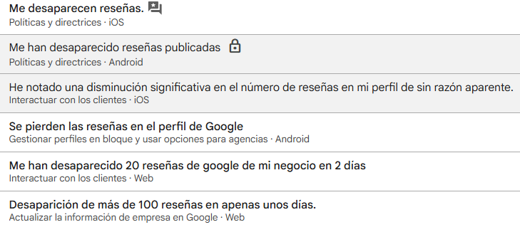 reseñas que desaparecen