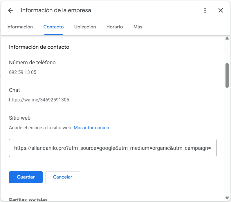 editar sitio web en gbp