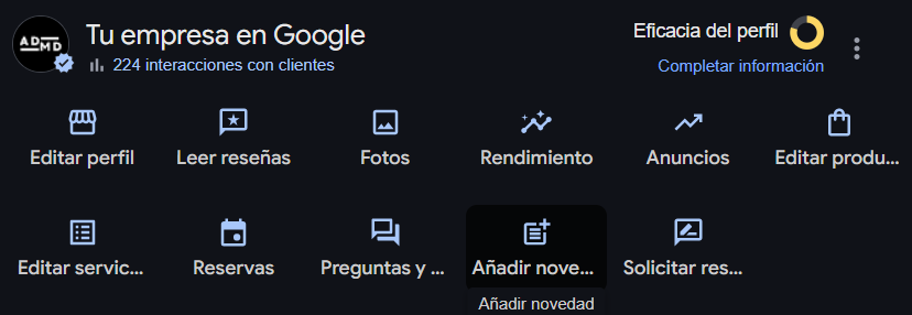 panel de control de google business profile