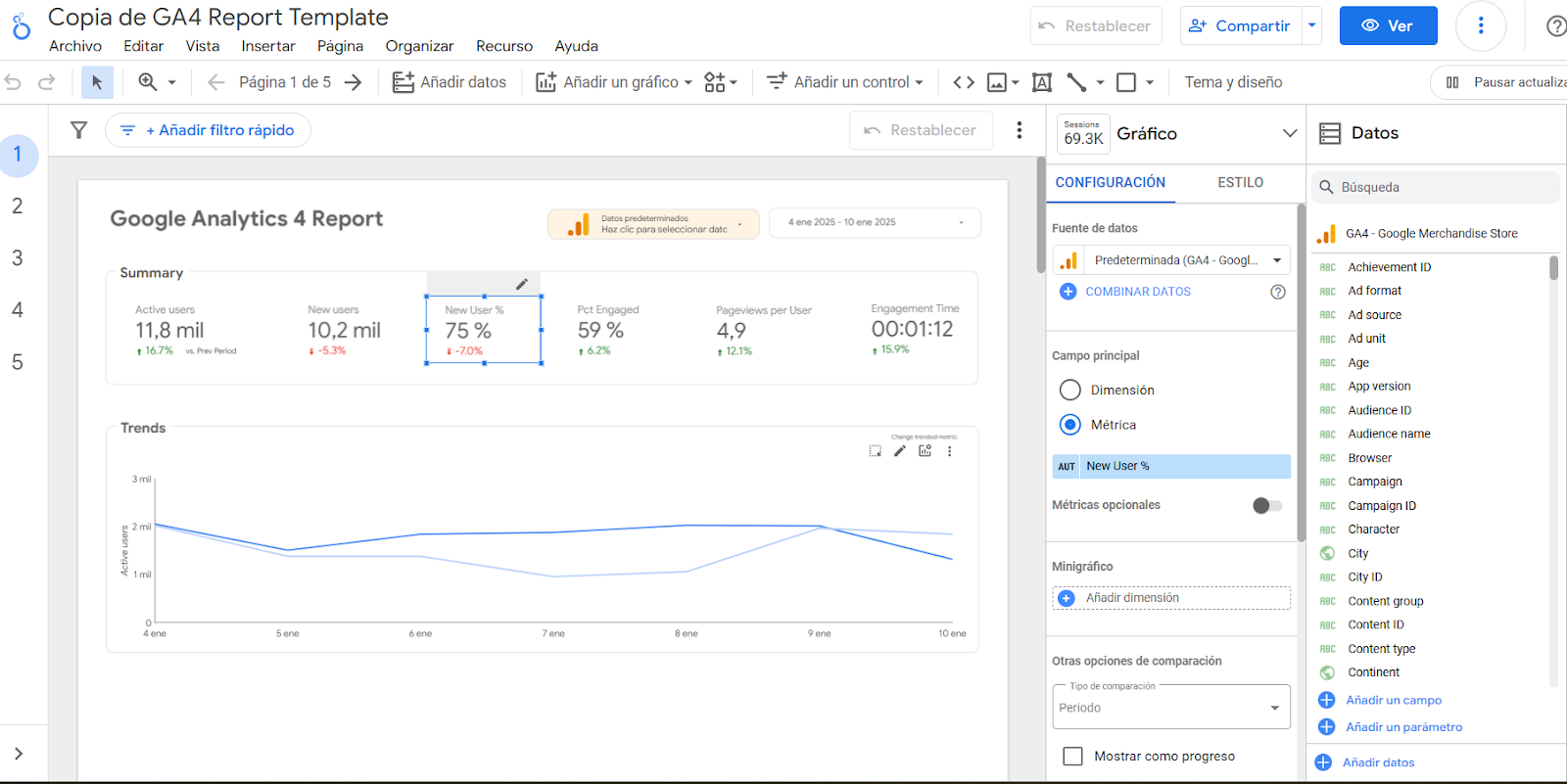 Selección de Google Sheets como fuente de datos en Looker Studio