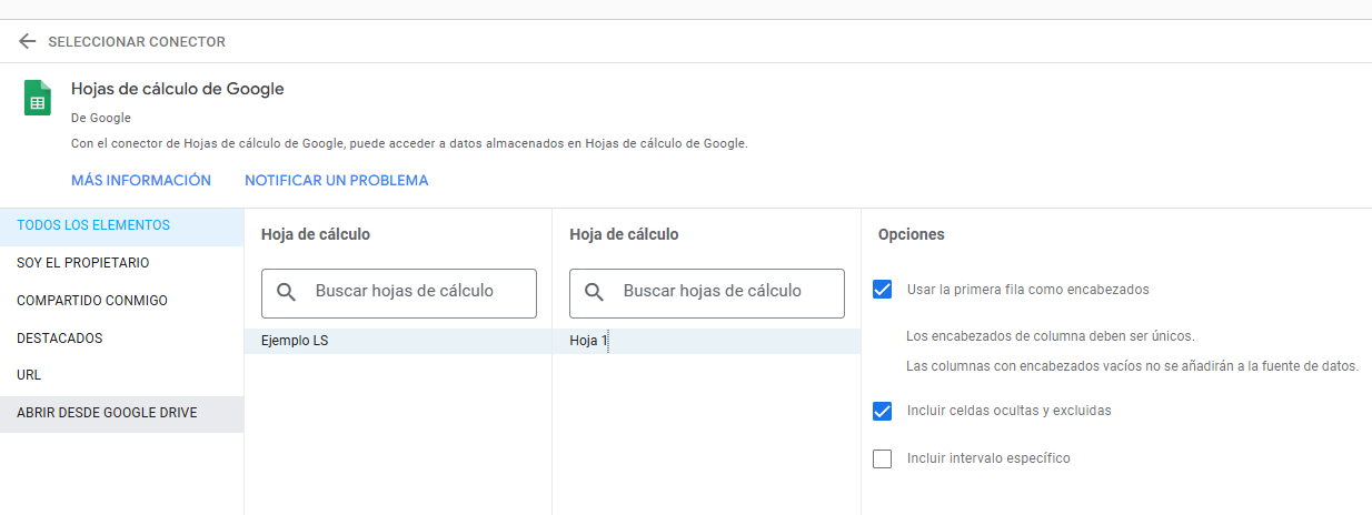 conector hojas de calculo de google
